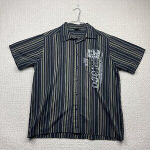 Y2K Roadster Button Up Striped Shirt Distressed Men L Grunge Goth Black Read